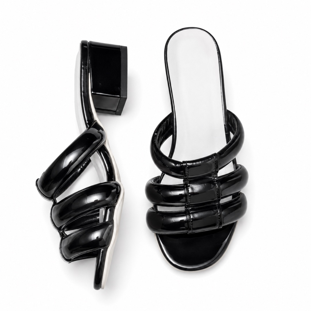 Black Multi Strap Block Heel Sandals